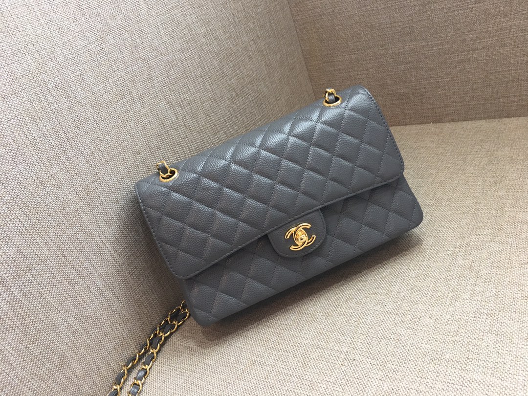 Medium Classic Flap Caviar Bag A01112 Dark Gray/Gold